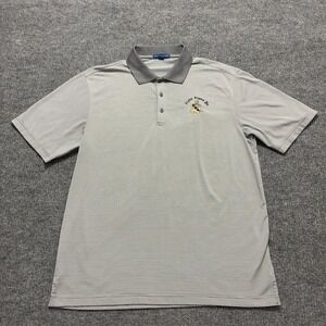 Port Authority Alpha Sigma Phi Mens Polo Shirt Size L Gray Striped Short Sleeve